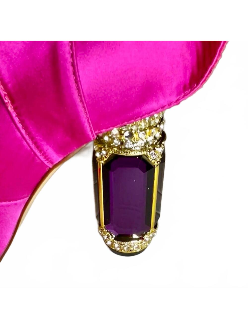 FSJ Fuchsia satin pumps with purple glam heal - Picture 3 of 8